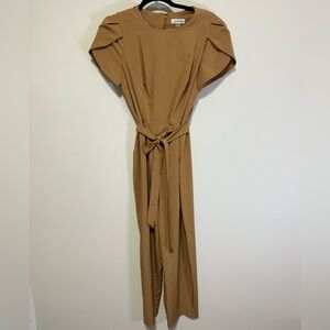 Calvin Klein Women's Pant Jumpsuit Sz 10 Tulip Sleeve Carmel Brown Tie Belt